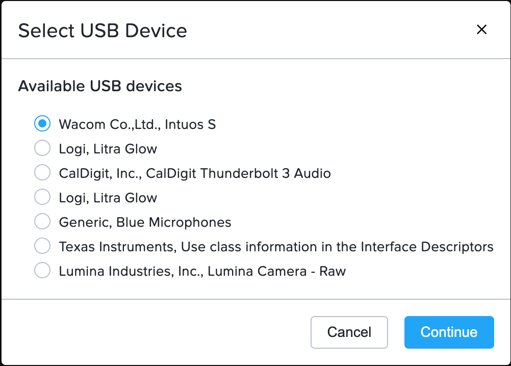 Frame App 7 USB Device Selection